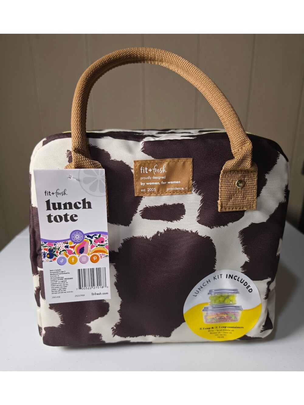 fit+fresh Lunch Tote with Lunch Kit Included - Cow Print